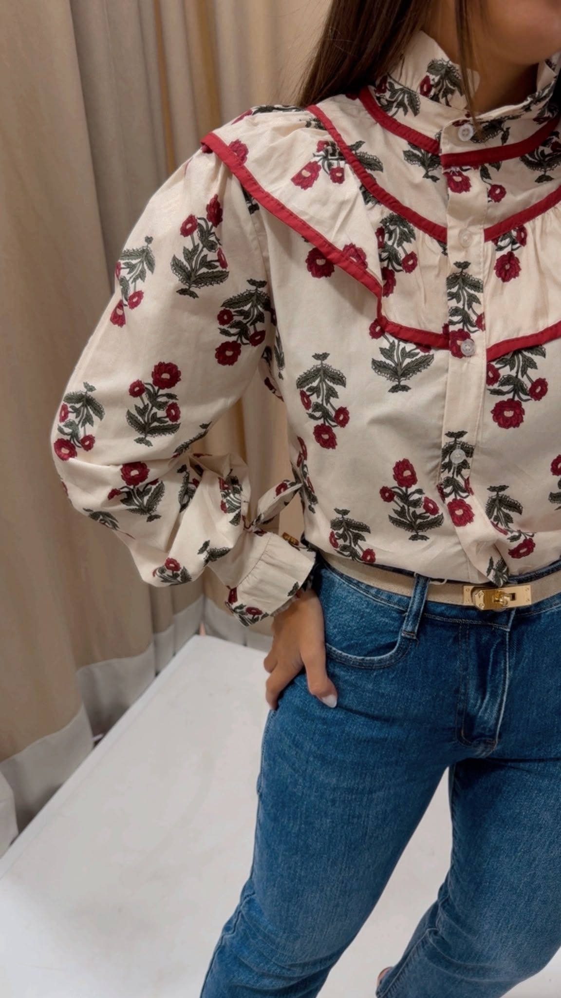 CAMISA FLORES BEIGE - Imagen 5