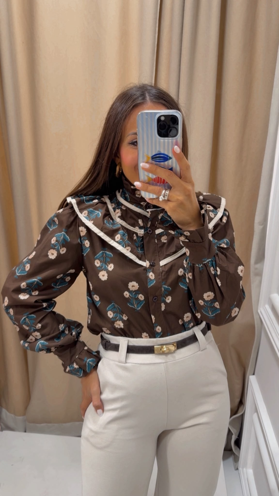 CAMISA FLORES MARRON