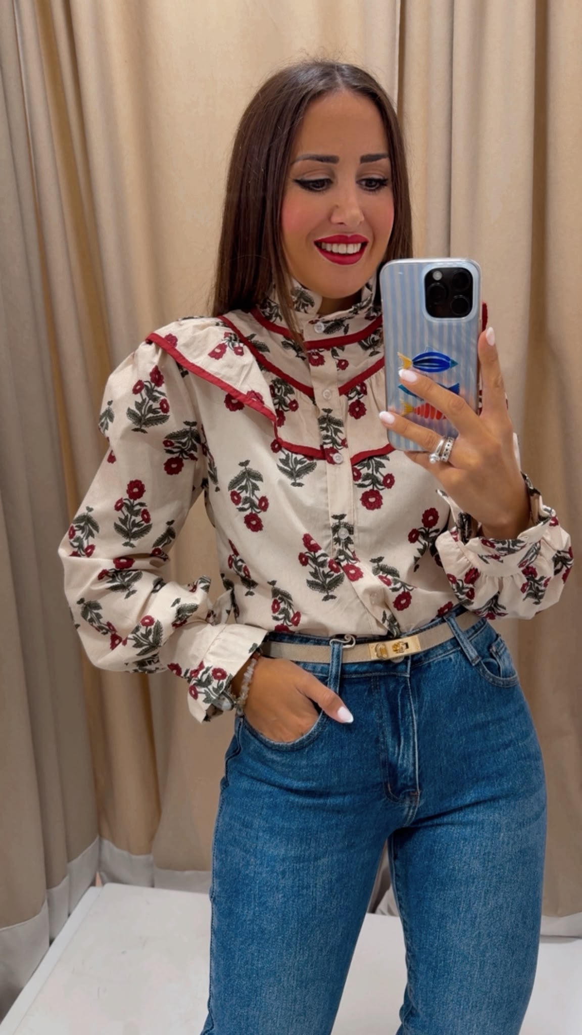 CAMISA FLORES BEIGE